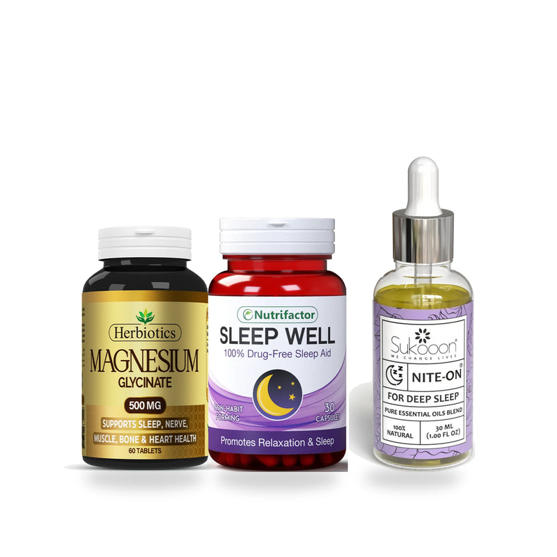 Sleep & Relaxation Bundle | Sleep Well + Magnesium Glycinate + Sukoon Night-On Oil