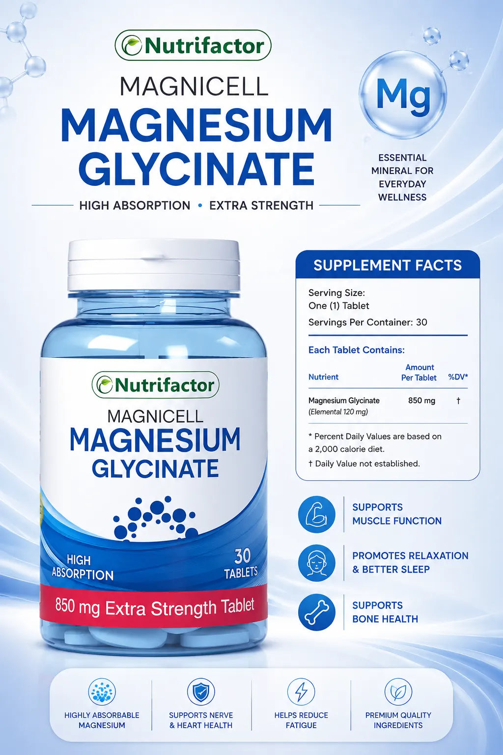 Nutrifactor Magnicell Magnesium Glycinate 850mg — 60 Tablets